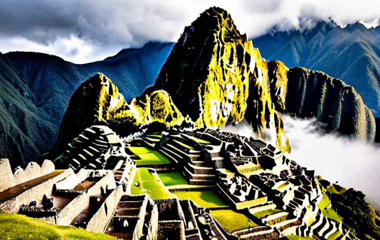 **Andean Mountains in Rainy Season:** Misty mountain landscape after rainfall in the Andes, resembling a fairytale scene. Capture the unique beauty of Machu Picchu shrouded in clouds.