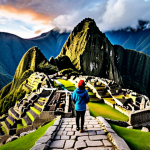 Two travelers in fully clothed, modest outdoor attire, standing on an ancient stone path overlooking the vast, cloud-kissed ruins of Machu Picchu at sunrise. The scene captures the awe-inspiring beauty of the Andes mountains with intricate Inca stonework. The atmosphere is serene and majestic, showcasing a shared moment of wonder and exploration. Professional photography, high detail, vibrant colors, natural lighting, safe for work, appropriate content, fully clothed, appropriate attire, modest, perfect anatomy, correct proportions, natural pose, well-formed hands, proper finger count, natural body proportions.