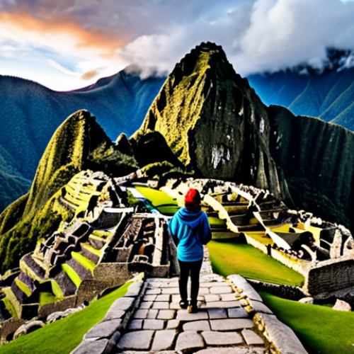 Two travelers in fully clothed, modest outdoor attire, standing on an ancient stone path overlooking the vast, cloud-kissed ruins of Machu Picchu at sunrise. The scene captures the awe-inspiring beauty of the Andes mountains with intricate Inca stonework. The atmosphere is serene and majestic, showcasing a shared moment of wonder and exploration. Professional photography, high detail, vibrant colors, natural lighting, safe for work, appropriate content, fully clothed, appropriate attire, modest, perfect anatomy, correct proportions, natural pose, well-formed hands, proper finger count, natural body proportions.
