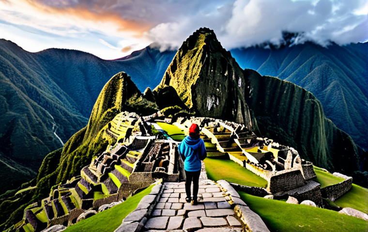 Two travelers in fully clothed, modest outdoor attire, standing on an ancient stone path overlooking the vast, cloud-kissed ruins of Machu Picchu at sunrise. The scene captures the awe-inspiring beauty of the Andes mountains with intricate Inca stonework. The atmosphere is serene and majestic, showcasing a shared moment of wonder and exploration. Professional photography, high detail, vibrant colors, natural lighting, safe for work, appropriate content, fully clothed, appropriate attire, modest, perfect anatomy, correct proportions, natural pose, well-formed hands, proper finger count, natural body proportions.